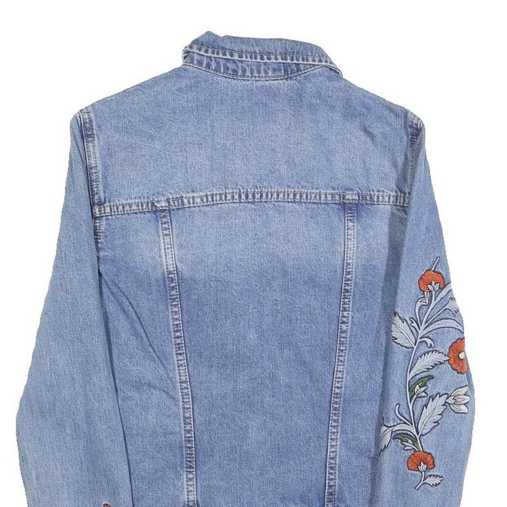 LCW JEANS Womens Blue Denim Embroidered Cotton Jacket XS Button Pattern Floral