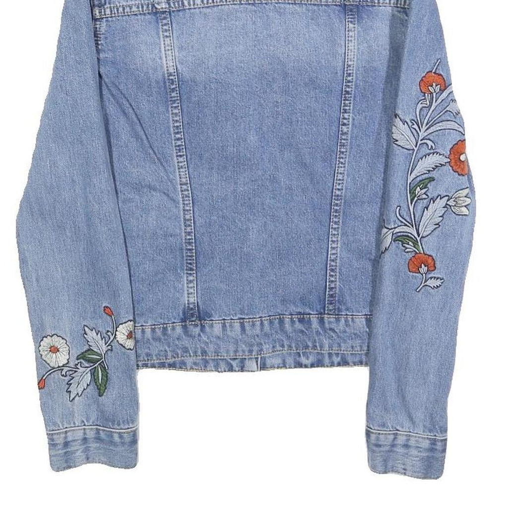 LCW JEANS Womens Blue Denim Embroidered Cotton Jacket XS Button Pattern Floral