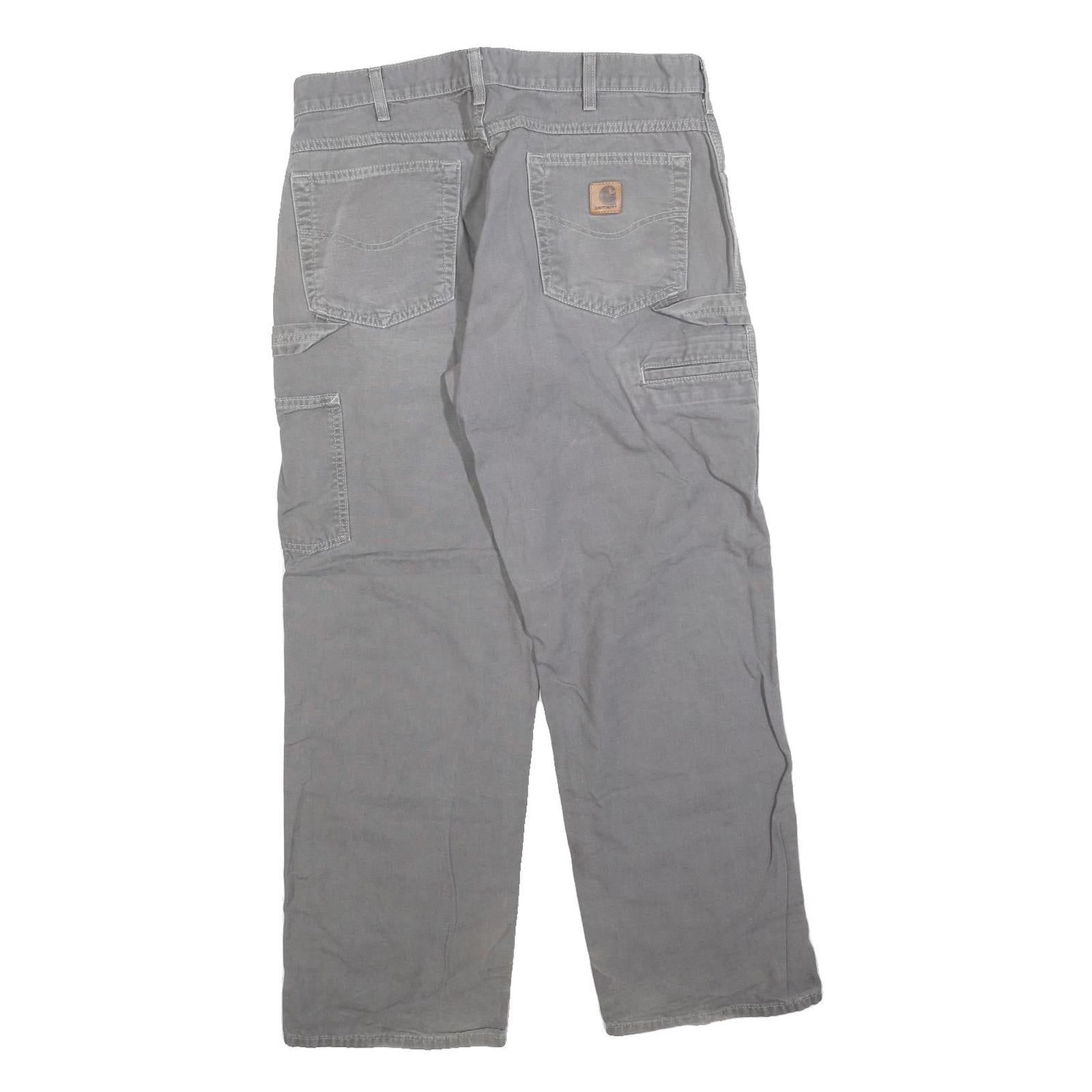 CARHARTT Mens Cotton Blend Loose Grey Trousers W34 L30 Workwear Utility Zip