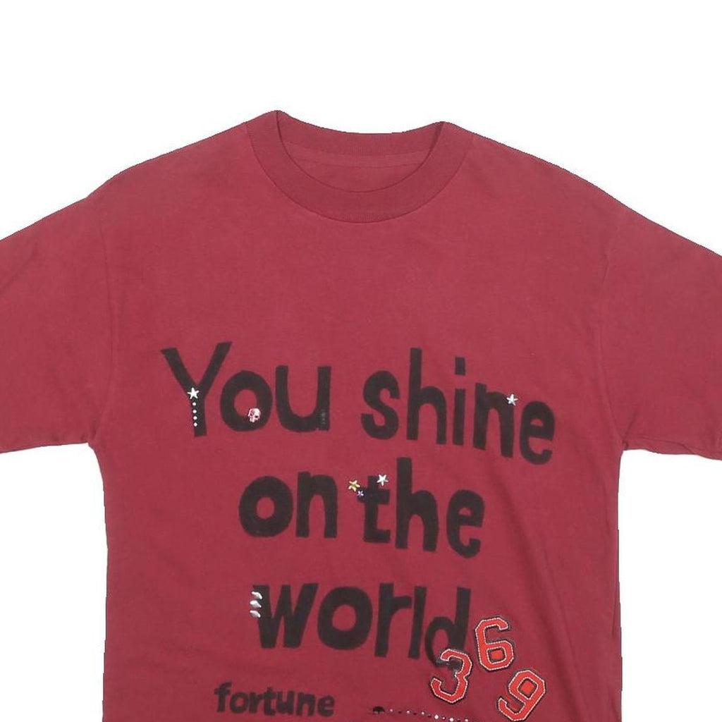 Womens Red Graphic T-Shirt S Short Sleeve Crew Neck Stars Shine