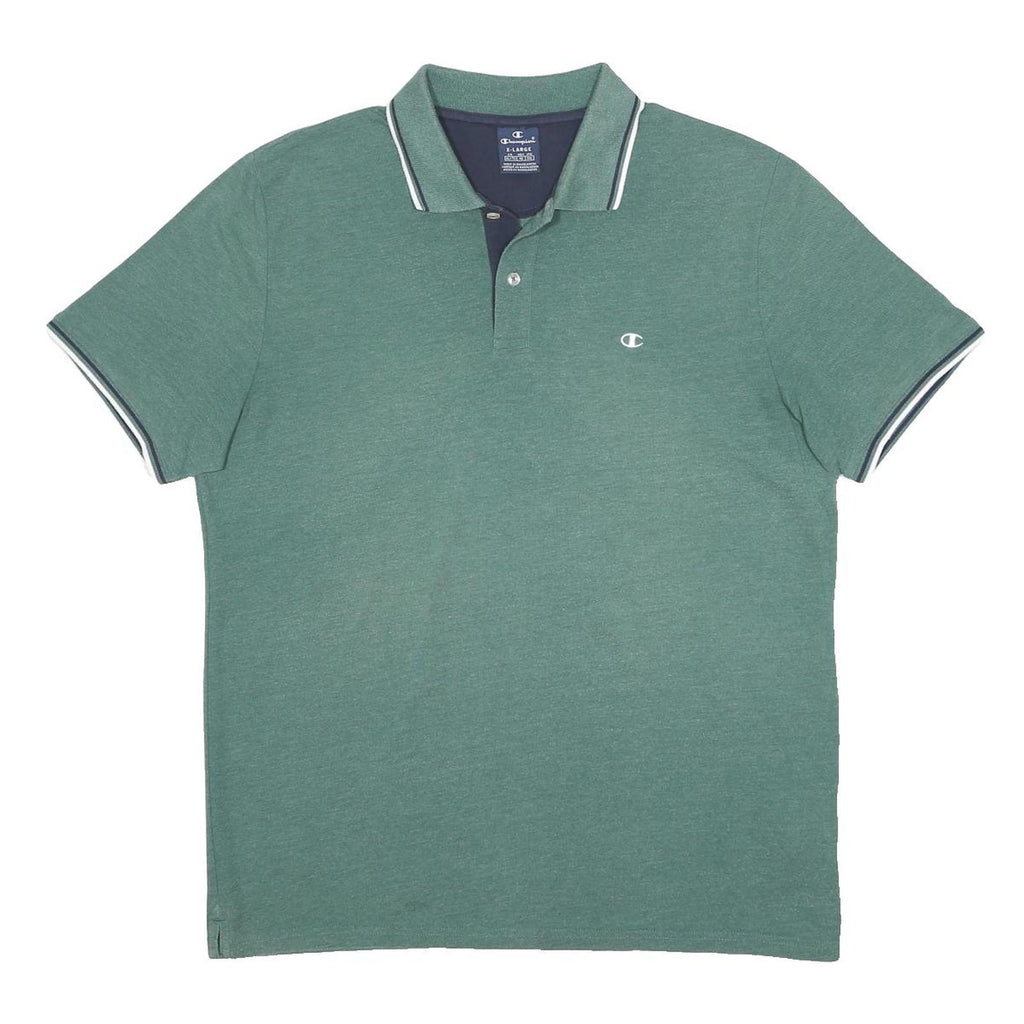 CHAMPION Mens Green Polo Shirt XL Cotton Blend Basic Short Sleeve Classic