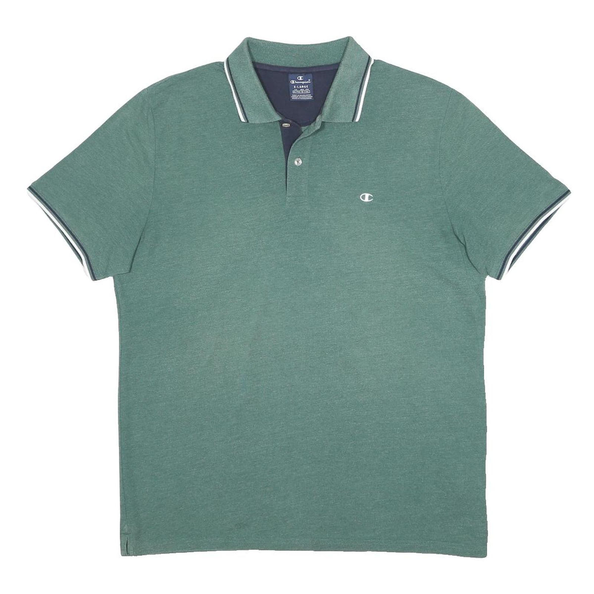 CHAMPION Mens Green Polo Shirt XL Cotton Blend Basic Short Sleeve Classic