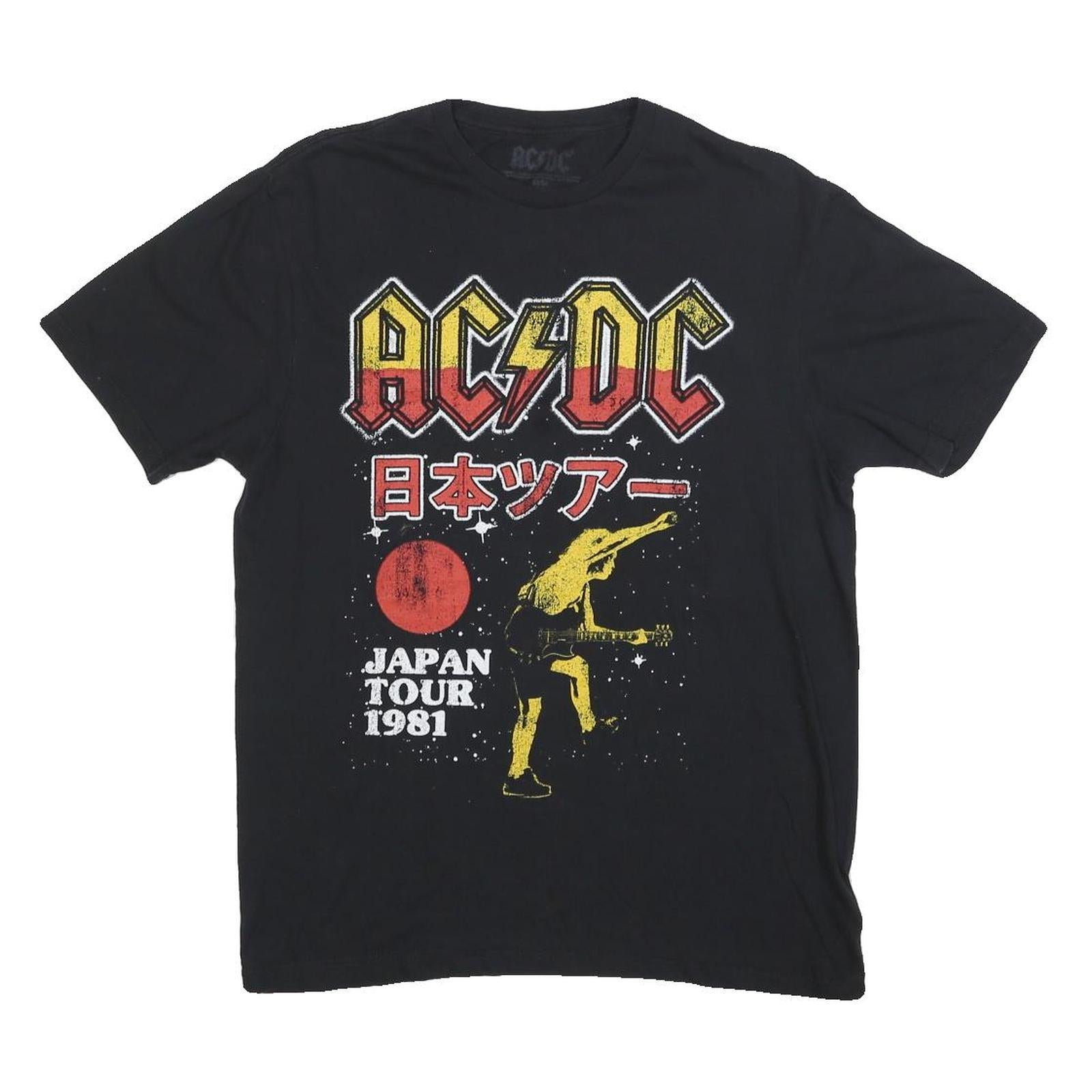 ACDC Mens Black Japan Tour Vintage Graphic T-Shirt M Short Sleeve Crew Neck Band