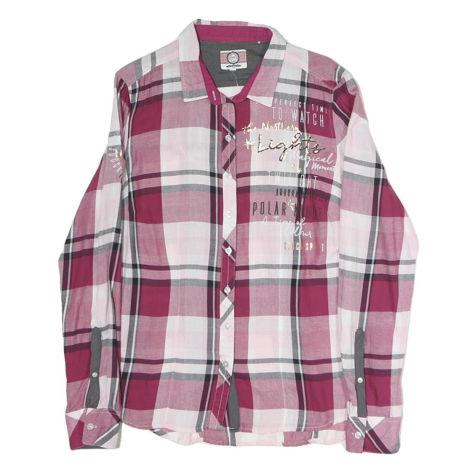 SPIRIT Womens Pink & Grey Check Shirt L Cotton Blend Casual Plaid Long Sleeve