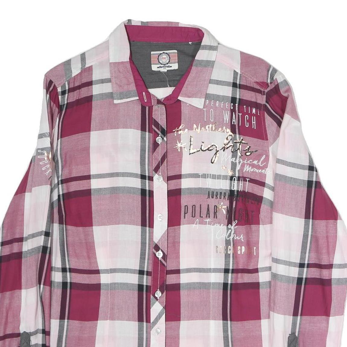 SPIRIT Womens Pink & Grey Check Shirt L Cotton Blend Casual Plaid Long Sleeve