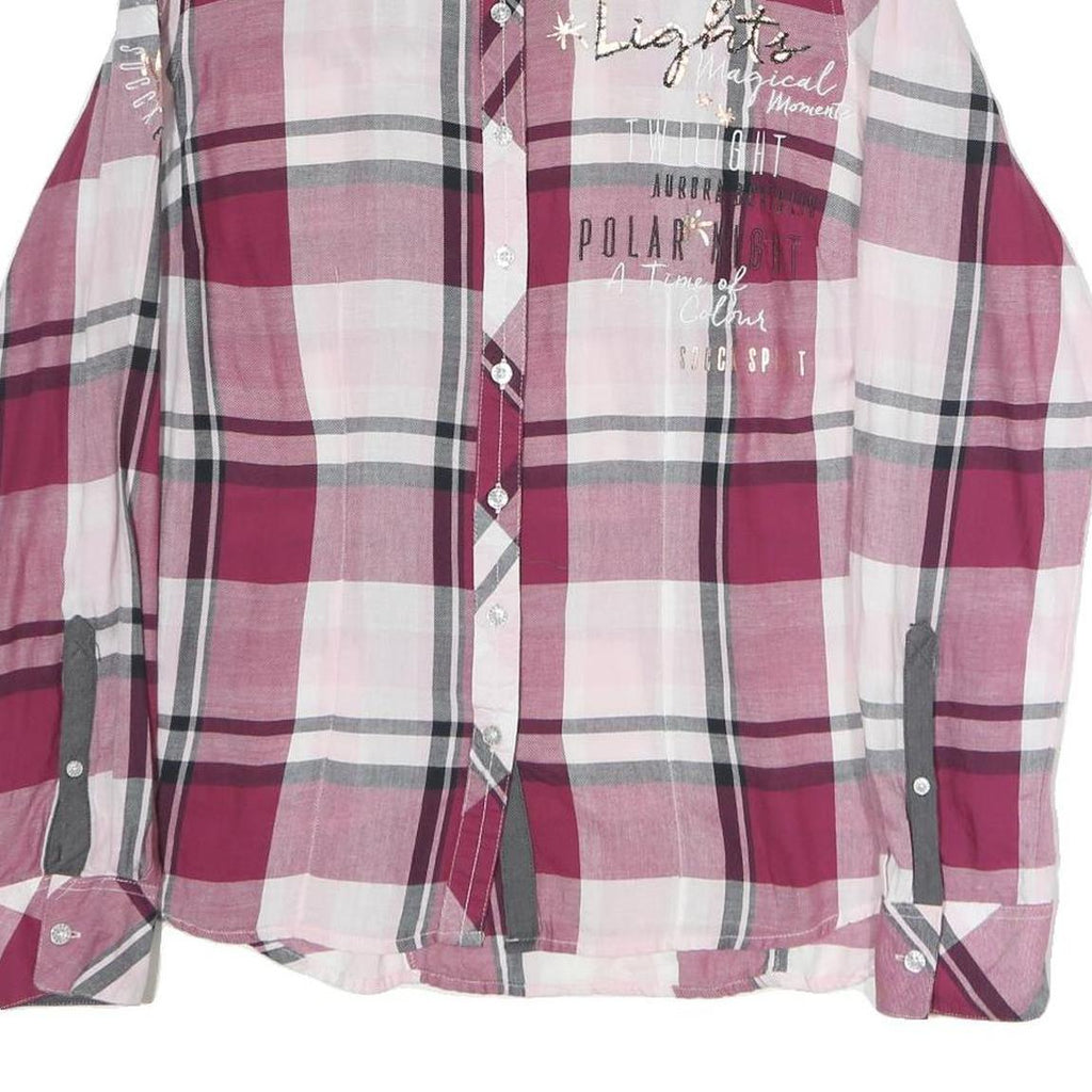 SPIRIT Womens Pink & Grey Check Shirt L Cotton Blend Casual Plaid Long Sleeve