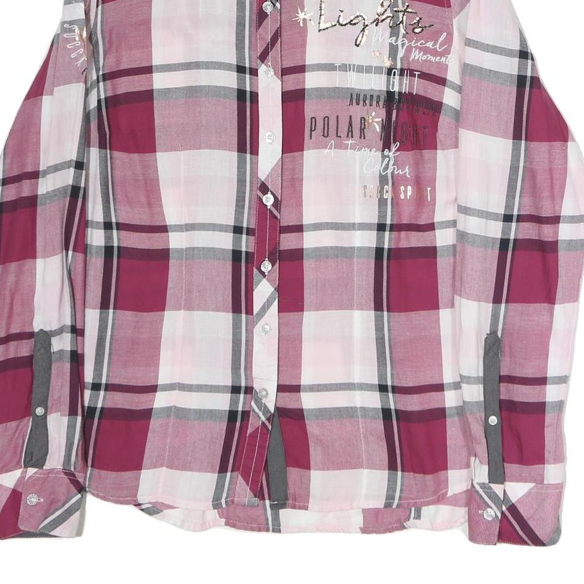 SPIRIT Womens Pink & Grey Check Shirt L Cotton Blend Casual Plaid Long Sleeve