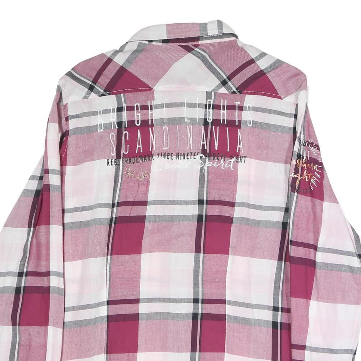 SPIRIT Womens Pink & Grey Check Shirt L Cotton Blend Casual Plaid Long Sleeve