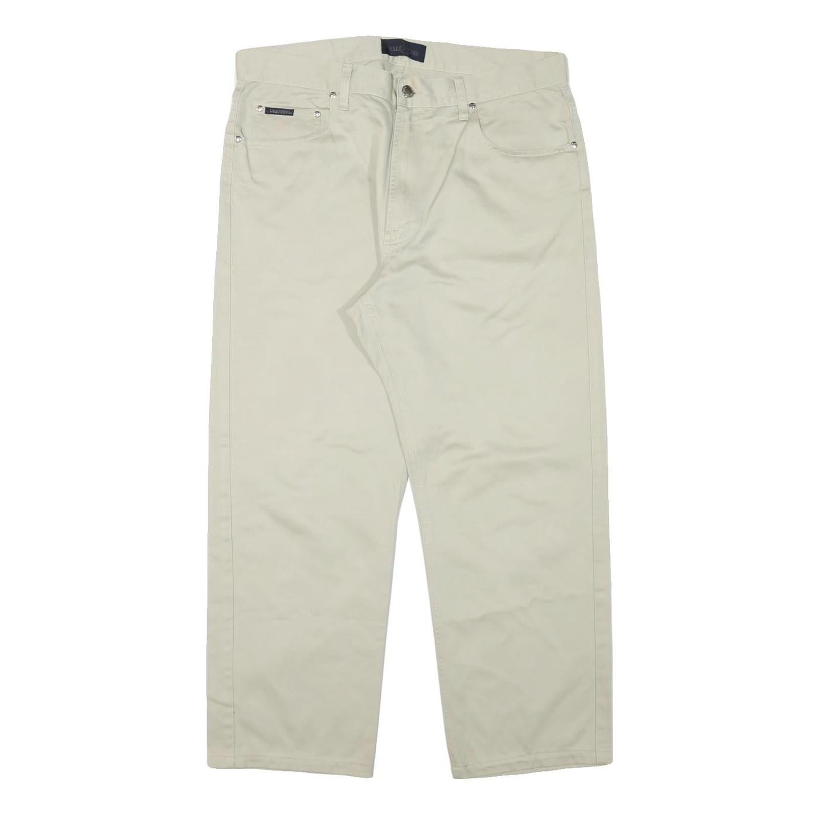 VALENTINO Mens Cotton Blend Beige Regular Fit Straight Leg Trousers W34 L27