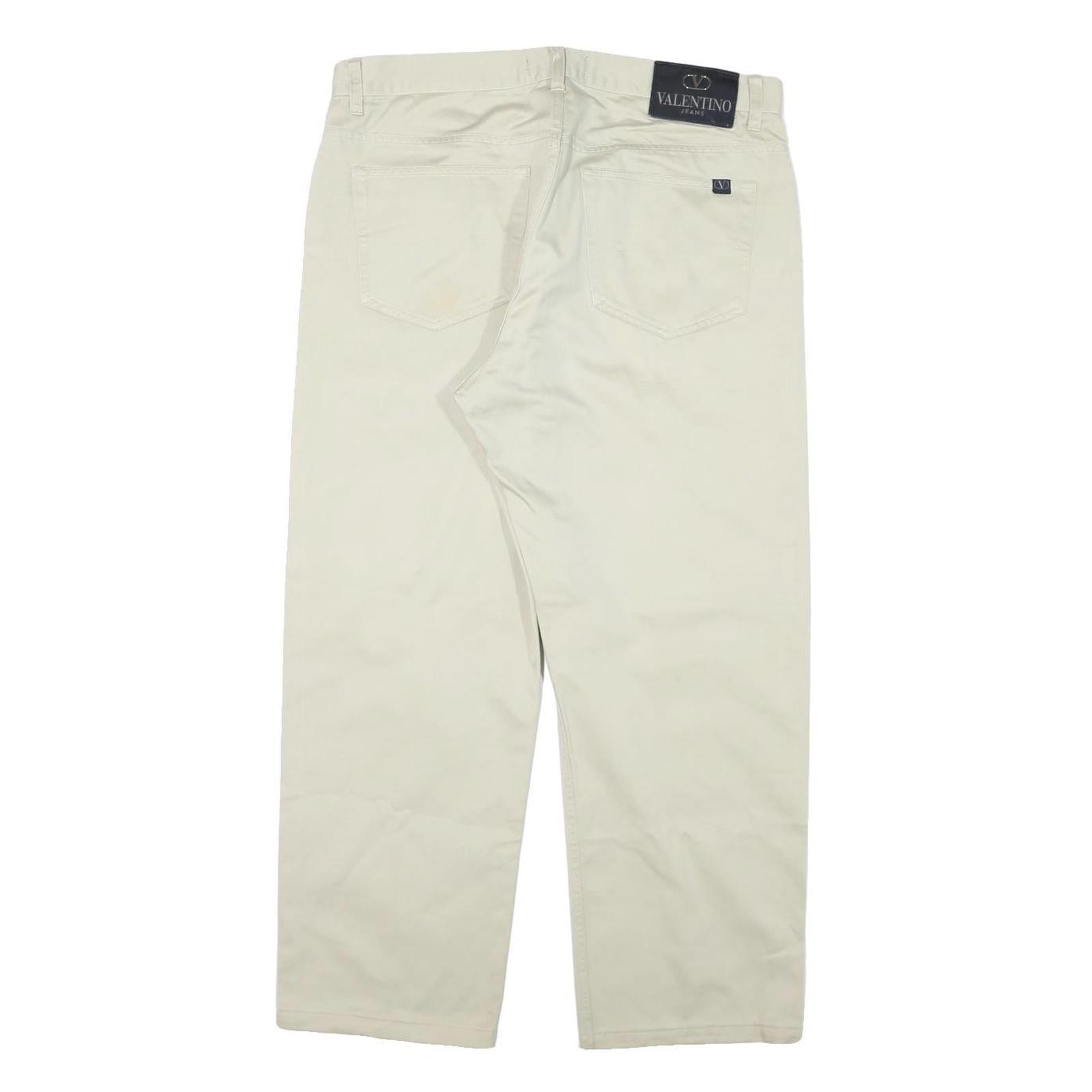 VALENTINO Mens Cotton Blend Beige Regular Fit Straight Leg Trousers W34 L27