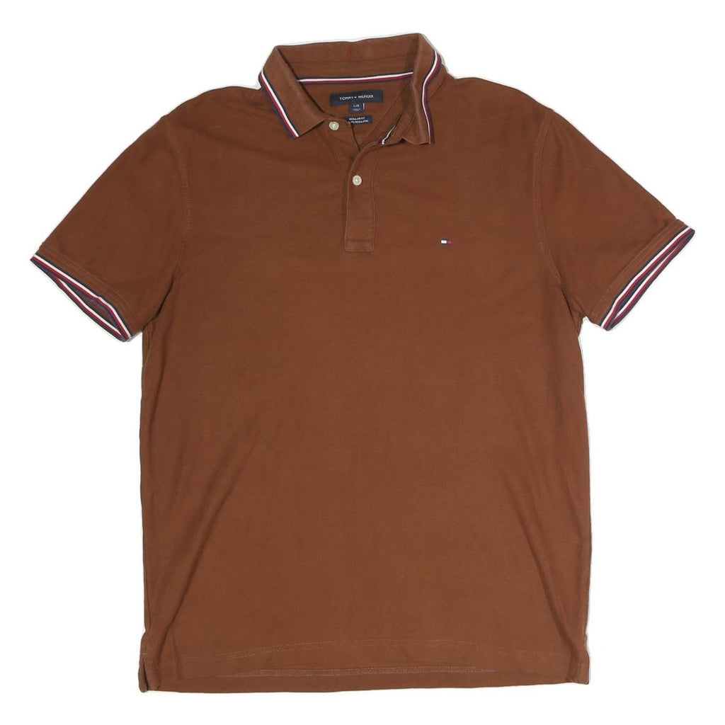 TOMMY HILFIGER Mens Brown Short Sleeve Polo Shirt L Cotton Classic Fit