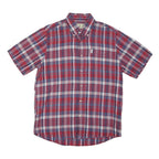 BARBOUR Mens Red & Blue Check Shirt M Cotton Blend Button Collar Short Sleeve