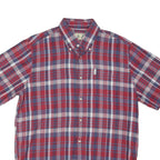 BARBOUR Mens Red & Blue Check Shirt M Cotton Blend Button Collar Short Sleeve