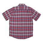 BARBOUR Mens Red & Blue Check Shirt M Cotton Blend Button Collar Short Sleeve