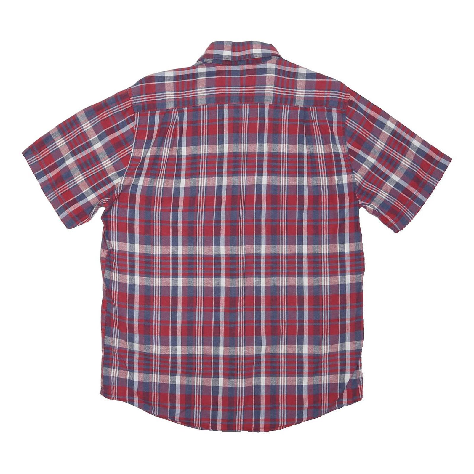 BARBOUR Mens Red & Blue Check Shirt M Cotton Blend Button Collar Short Sleeve