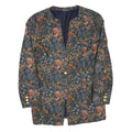Womens Blue Floral Cotton Blend Button Jacket XL Woven Elegant Vintage Style