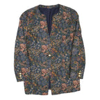 Womens Blue Floral Cotton Blend Button Jacket XL Woven Elegant Vintage Style