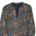Womens Blue Floral Cotton Blend Button Jacket XL Woven Elegant Vintage Style