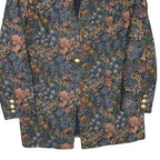 Womens Blue Floral Cotton Blend Button Jacket XL Woven Elegant Vintage Style