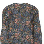 Womens Blue Floral Cotton Blend Button Jacket XL Woven Elegant Vintage Style