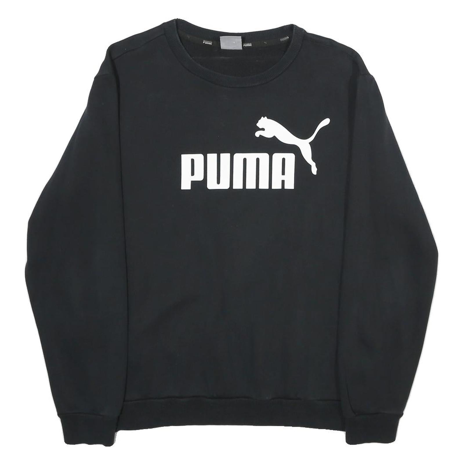 PUMA Mens Black Cotton Blend Crew Neck Sweatshirt M Logo Printed Casual