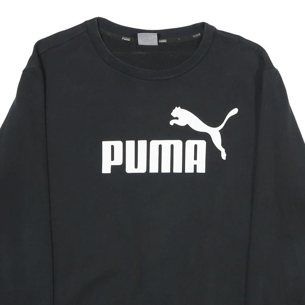 PUMA Mens Black Cotton Blend Crew Neck Sweatshirt M Logo Printed Casual
