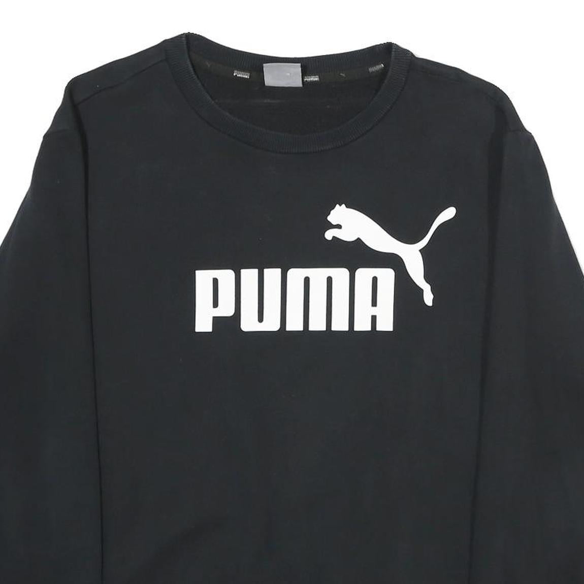 PUMA Mens Black Cotton Blend Crew Neck Sweatshirt M Logo Printed Casual
