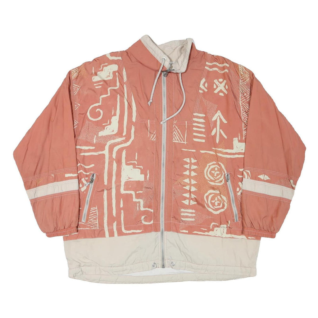 Mens Rust & Cream Zip Front Polyester Blend Casual Jacket XL Abstract Pattern