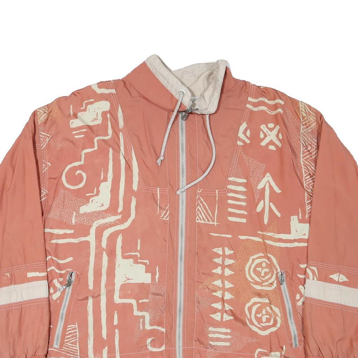 Mens Rust & Cream Zip Front Polyester Blend Casual Jacket XL Abstract Pattern