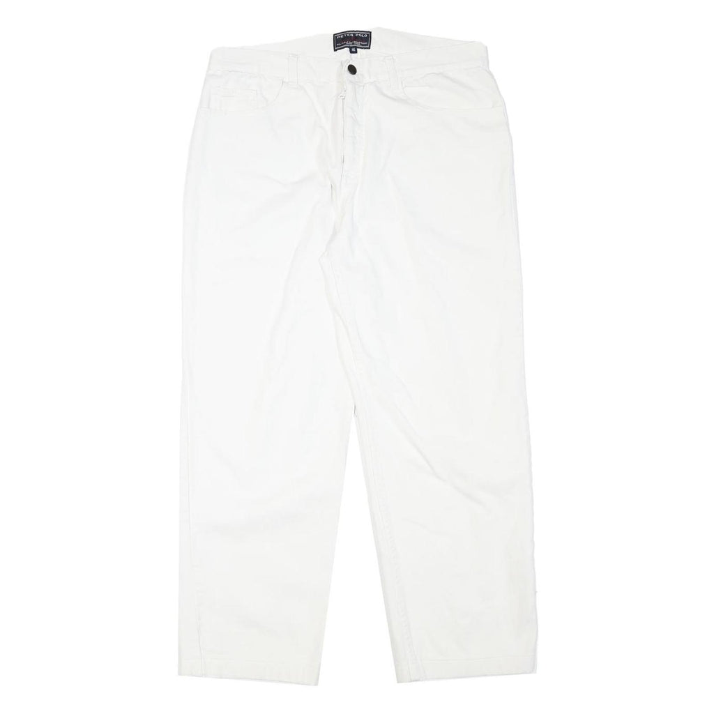 PETER POLO Womens Cotton Blend White Relaxed Straight Trousers W33 L27