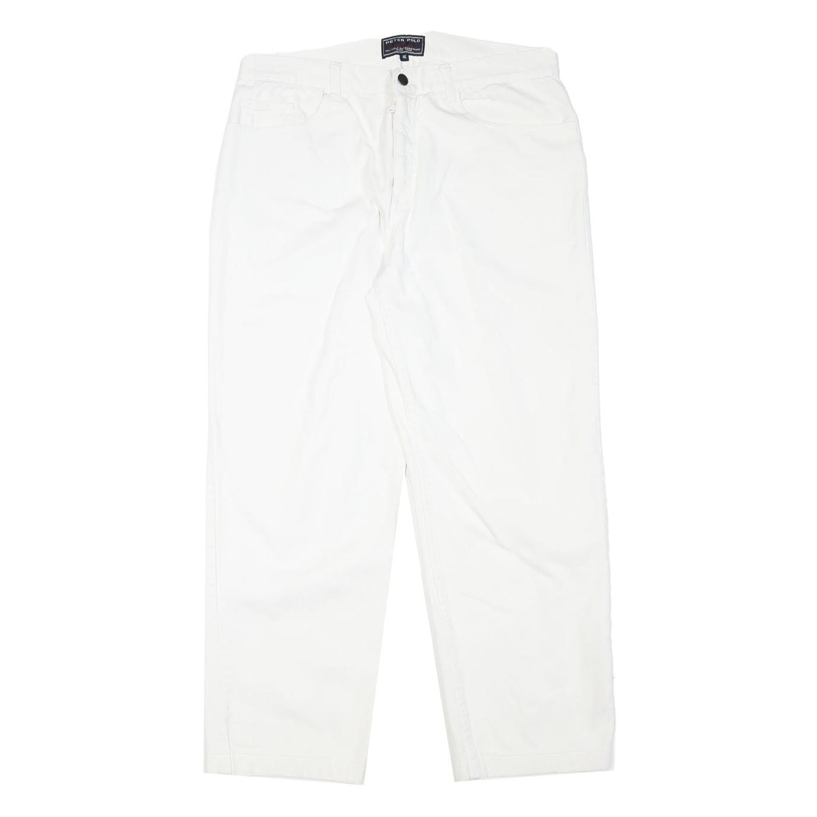 PETER POLO Womens Cotton Blend White Relaxed Straight Trousers W33 L27