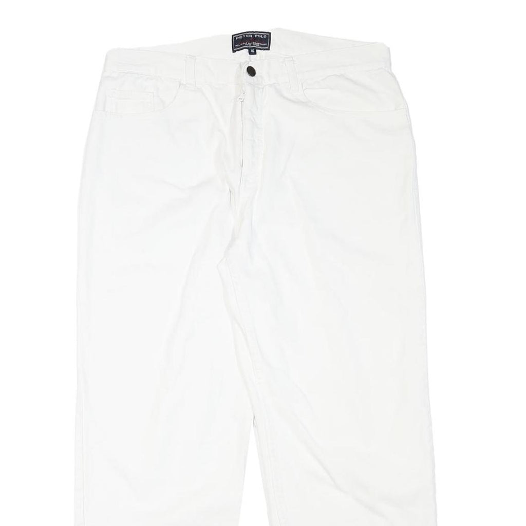 PETER POLO Womens Cotton Blend White Relaxed Straight Trousers W33 L27