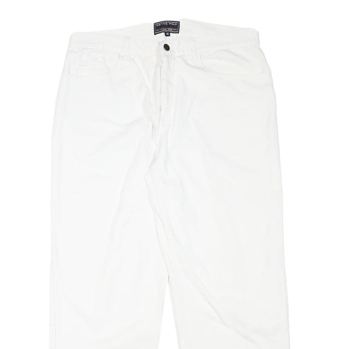 PETER POLO Womens Cotton Blend White Relaxed Straight Trousers W33 L27
