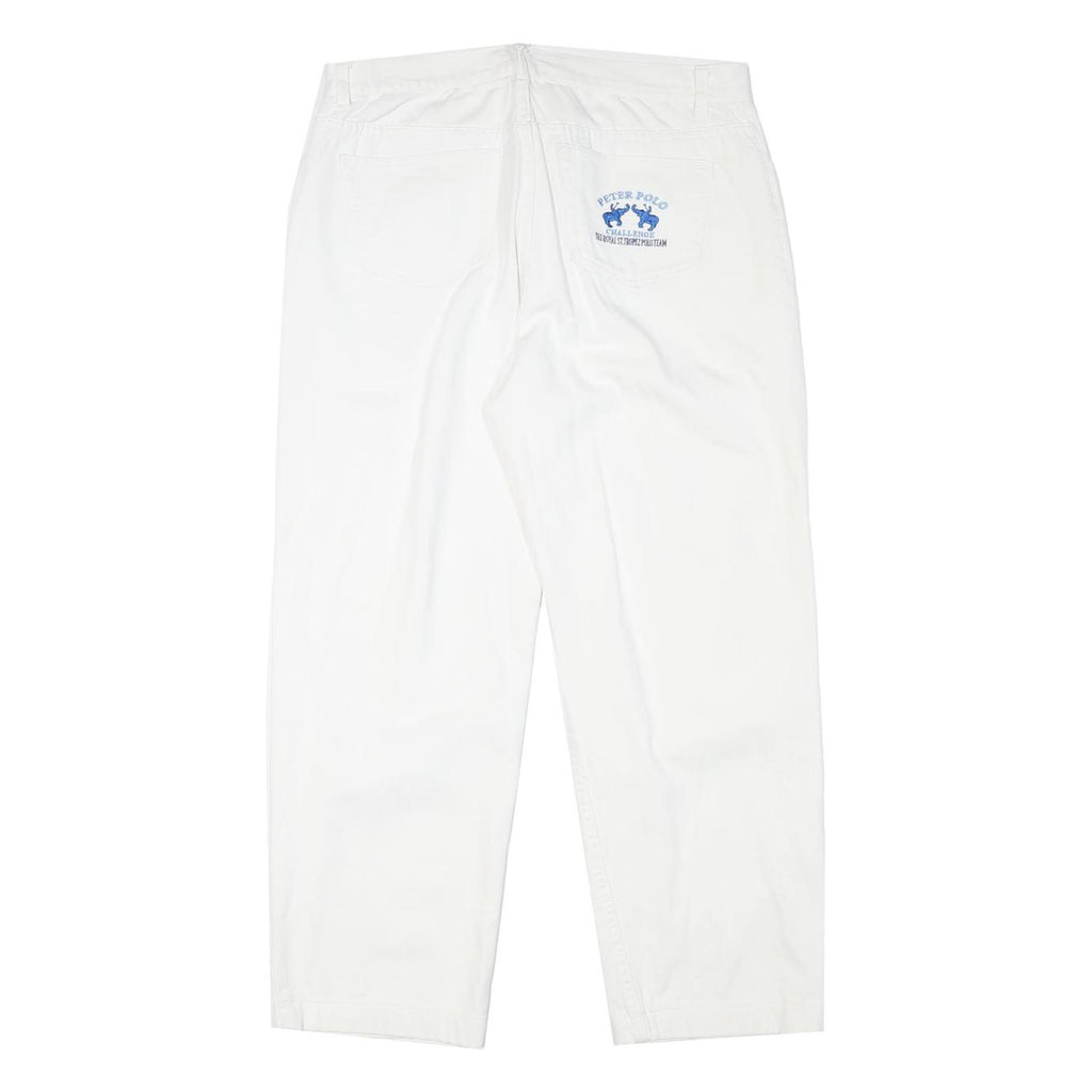 PETER POLO Womens Cotton Blend White Relaxed Straight Trousers W33 L27