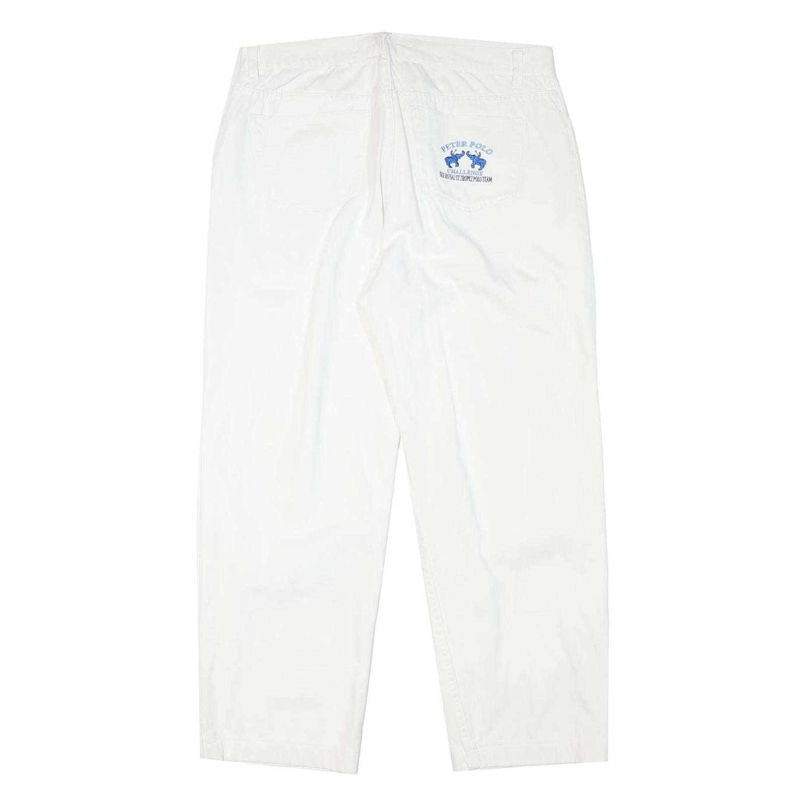 PETER POLO Womens Cotton Blend White Relaxed Straight Trousers W33 L27