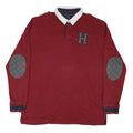 TOMMY HILFIGER Mens Red & Grey Long Sleeve Rugby Polo Shirt 2XL Cotton Blend