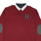 TOMMY HILFIGER Mens Red & Grey Long Sleeve Rugby Polo Shirt 2XL Cotton Blend