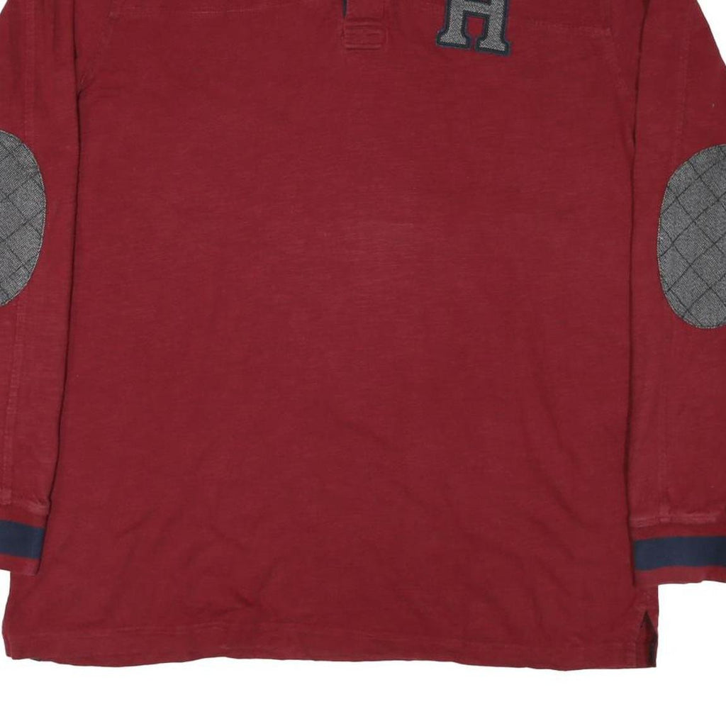 TOMMY HILFIGER Mens Red & Grey Long Sleeve Rugby Polo Shirt 2XL Cotton Blend