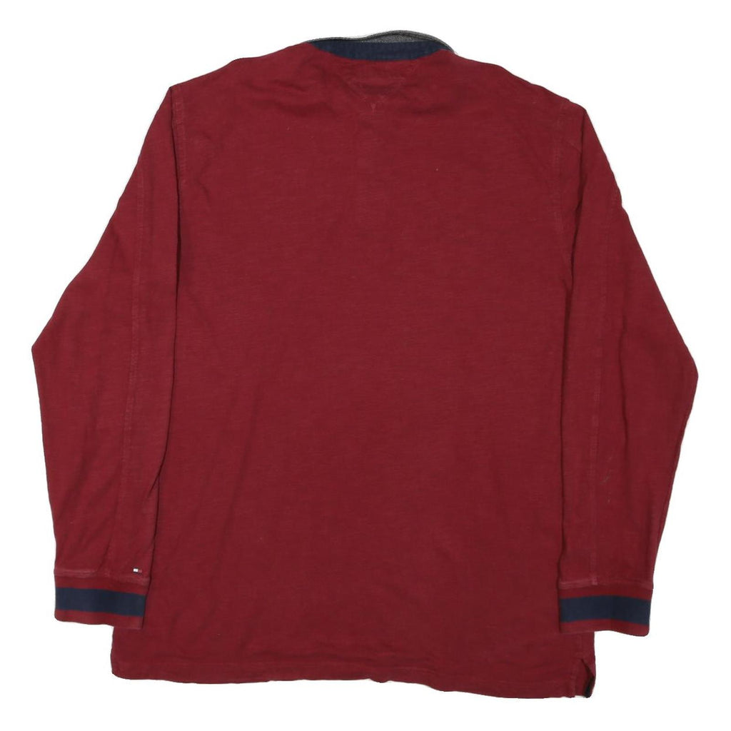 TOMMY HILFIGER Mens Red & Grey Long Sleeve Rugby Polo Shirt 2XL Cotton Blend