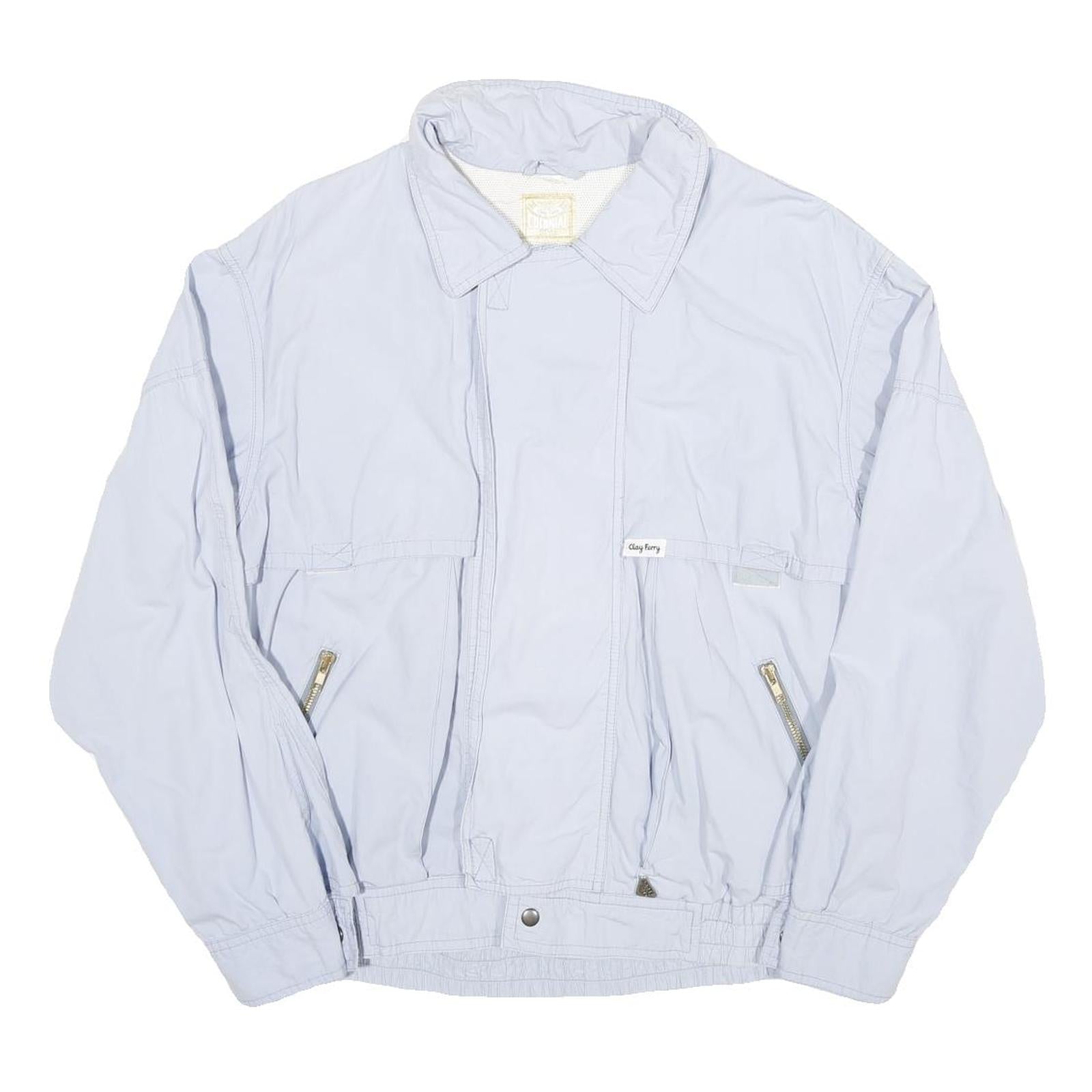 CLAY FERRY Mens Light Blue Cotton Blend Zip Jacket L Casual Outerwear