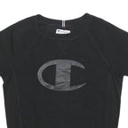CHAMPION Womens Black Short Sleeve Crew Neck S Cotton Blend Logo Sweatshirt