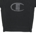 CHAMPION Womens Black Short Sleeve Crew Neck S Cotton Blend Logo Sweatshirt