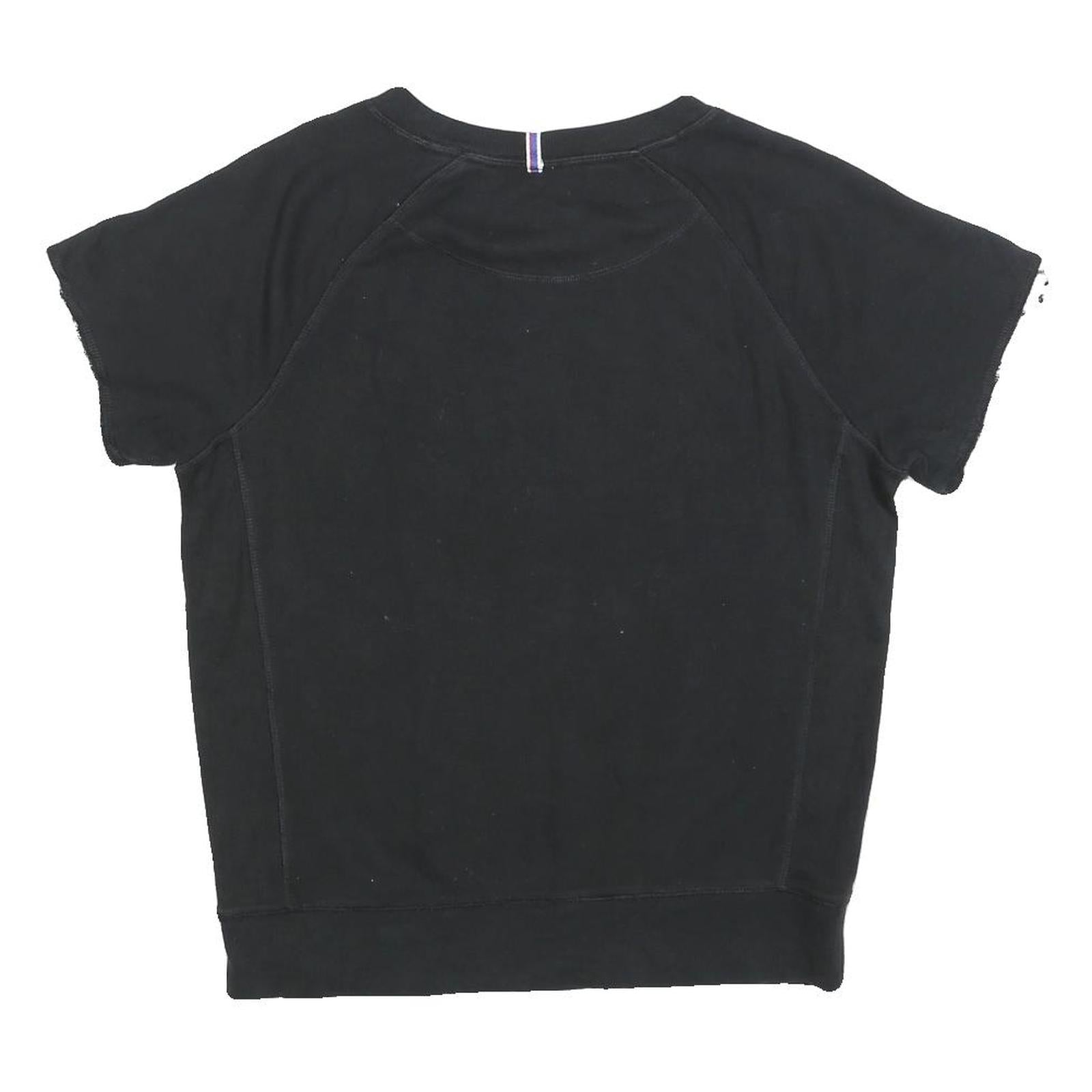 CHAMPION Womens Black Short Sleeve Crew Neck S Cotton Blend Logo Sweatshirt