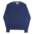 TOMMY HILFIGER Mens Jumper Blue V-Neck Tight Knit M