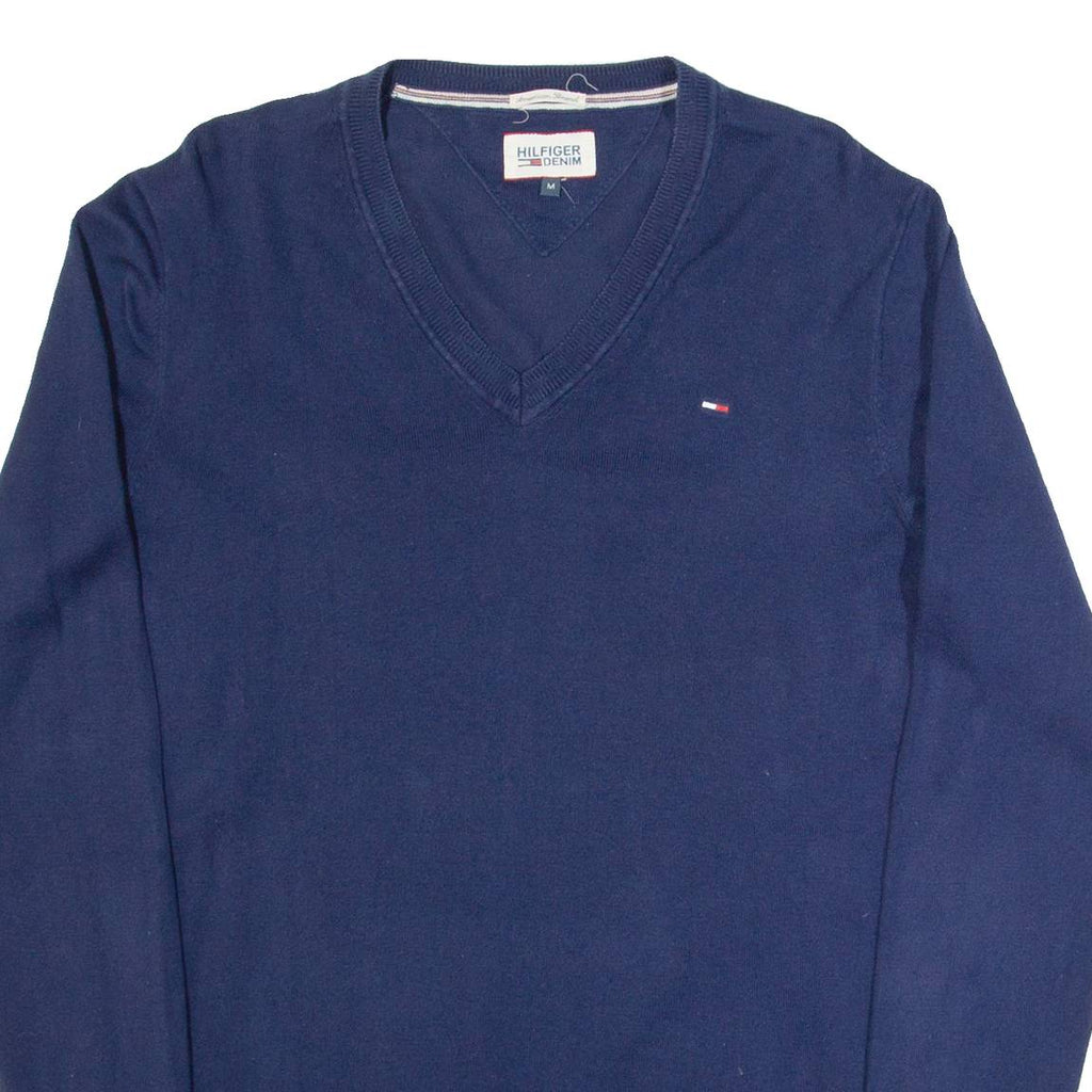 TOMMY HILFIGER Mens Jumper Blue V-Neck Tight Knit M