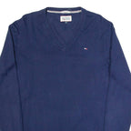 TOMMY HILFIGER Mens Jumper Blue V-Neck Tight Knit M