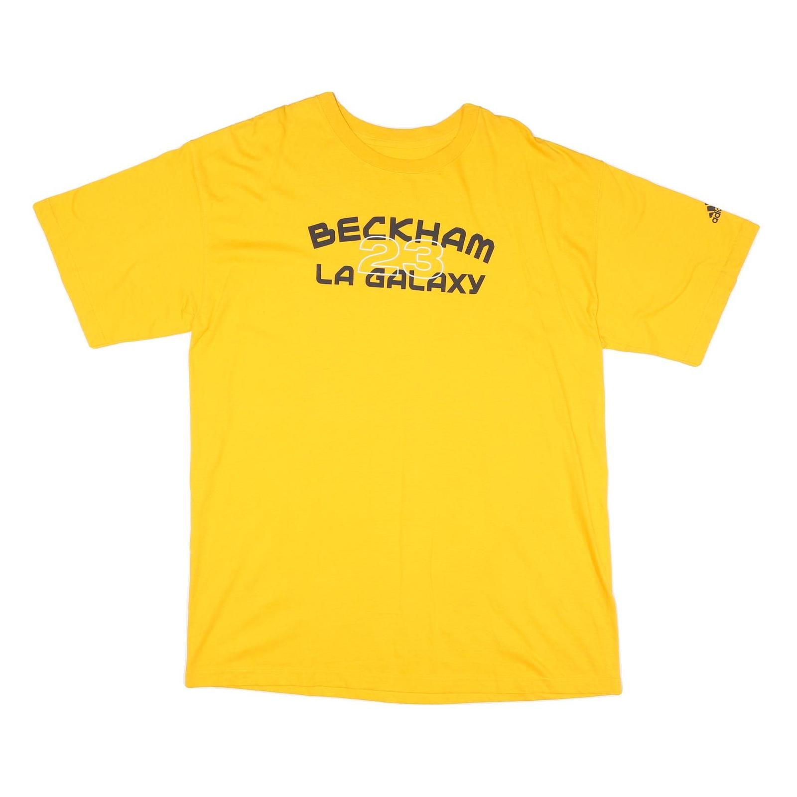 ADIDAS Mens Yellow Beckham 23 La Galaxy Graphic T-Shirt XL Short Sleeve Crew