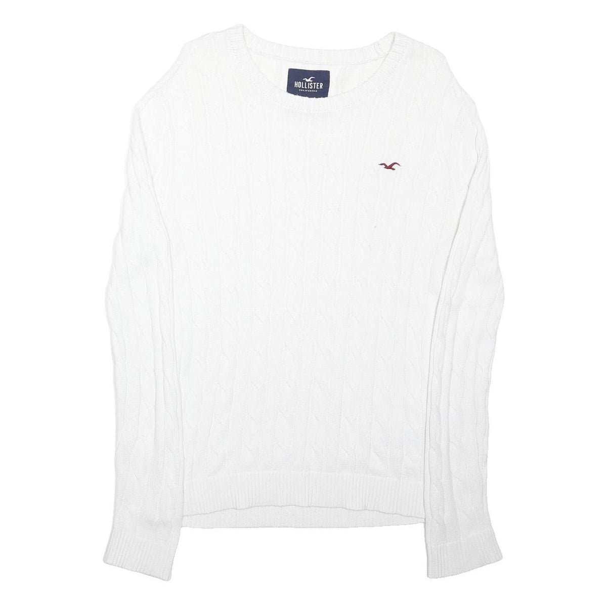 HOLLISTER Womens White Patterned Cotton Blend Jumper Crew Neck Basic Knit S