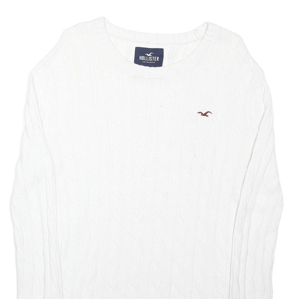 HOLLISTER Womens White Patterned Cotton Blend Jumper Crew Neck Basic Knit S