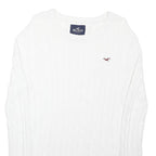 HOLLISTER Womens White Patterned Cotton Blend Jumper Crew Neck Basic Knit S